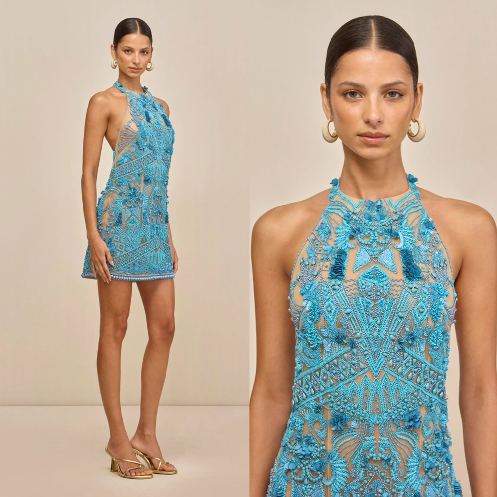 Cult Gaia Evangeline Beaded Jeweled Mini Dress in blue Size 00 $2998 - Picture 15 of 15